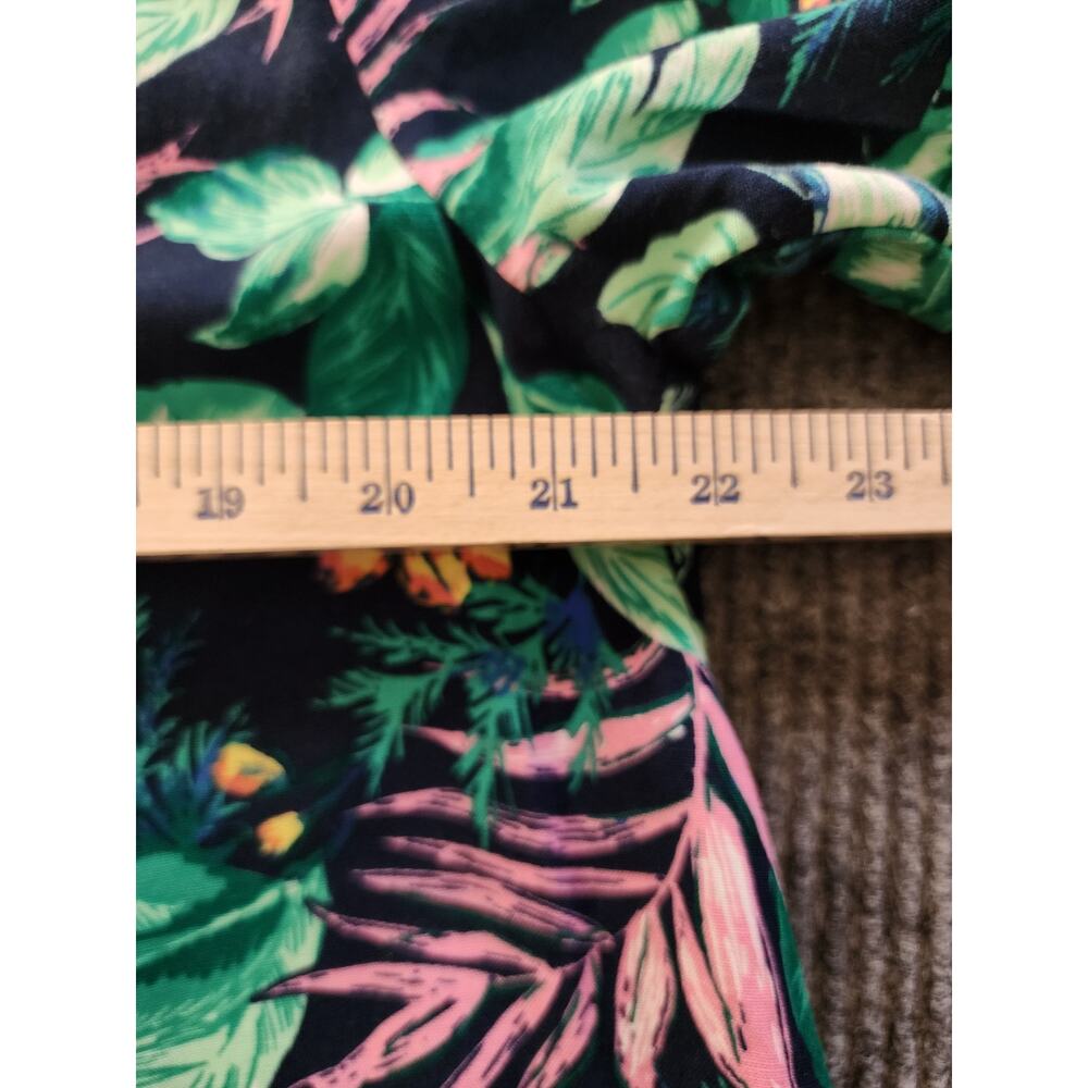LOFT Women's Large Blue Floral Leaf Print V-Neck Dress Tropical Hawaiian - Picture 8 of 8